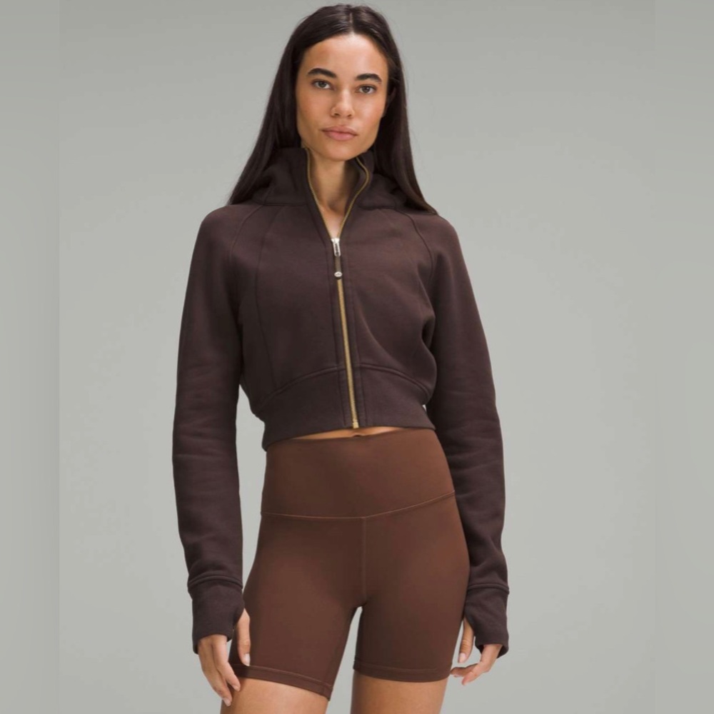 Lululemon Scuba Full-Zip Cropped Hoodie - BROWN